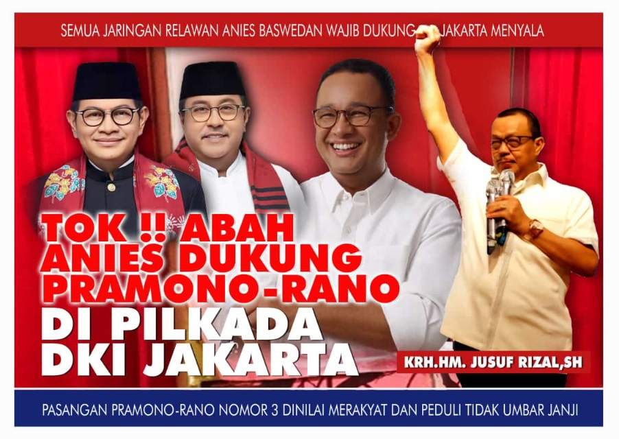 Tok! Abah Anies Dukung Mas Pram-Bang Doel di Pilkada Jakarta, Jusuf Rizal: Menang Satu Putaran!